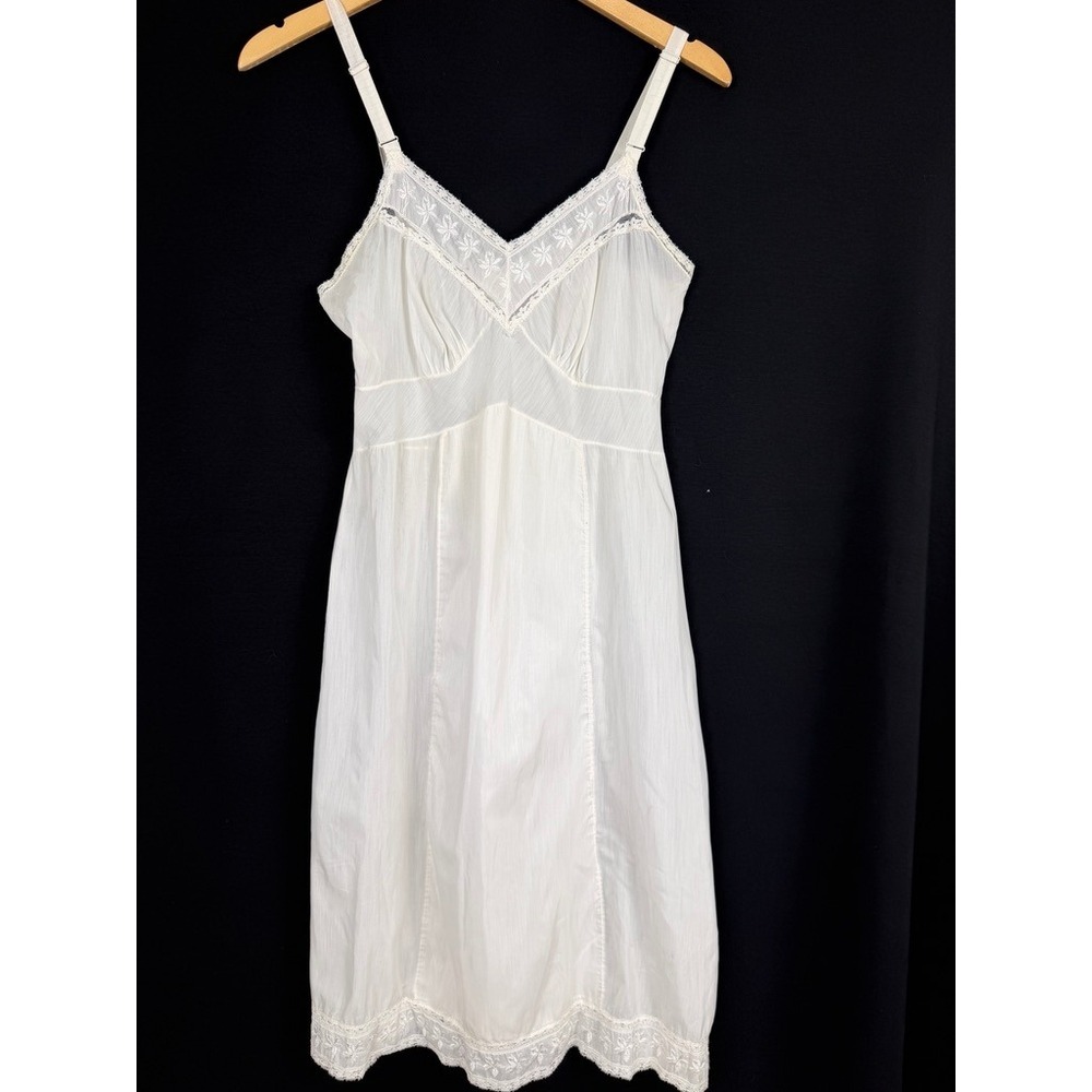 Loomcraft Vintage Lace Trim Slip Dress Women 34 Off-White Cottagecore Boho 70s